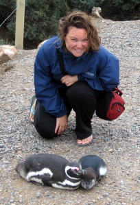 Megan with penguins